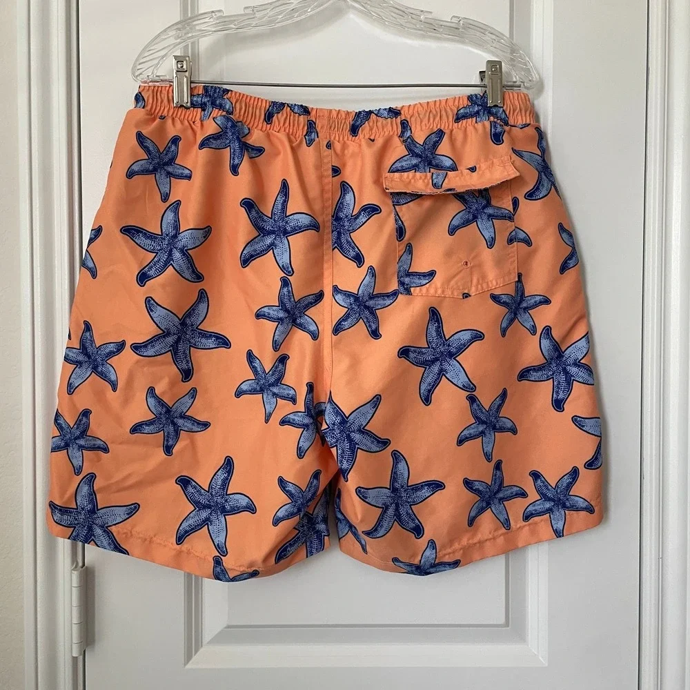 Club Room Men's Swim Trunks Orange Star Fish Beach Shorts Summer Cruise Pool L